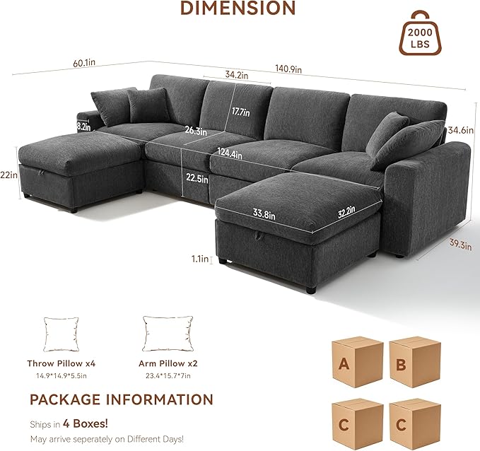 Ihanherry 141" Oversized Cloud Sectional Couches