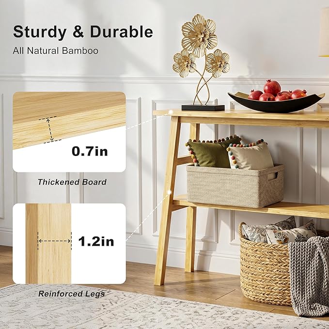 39.4" Solid Bamboo Entryway Console Table, Sofa Table Behind Couch, Narrow
