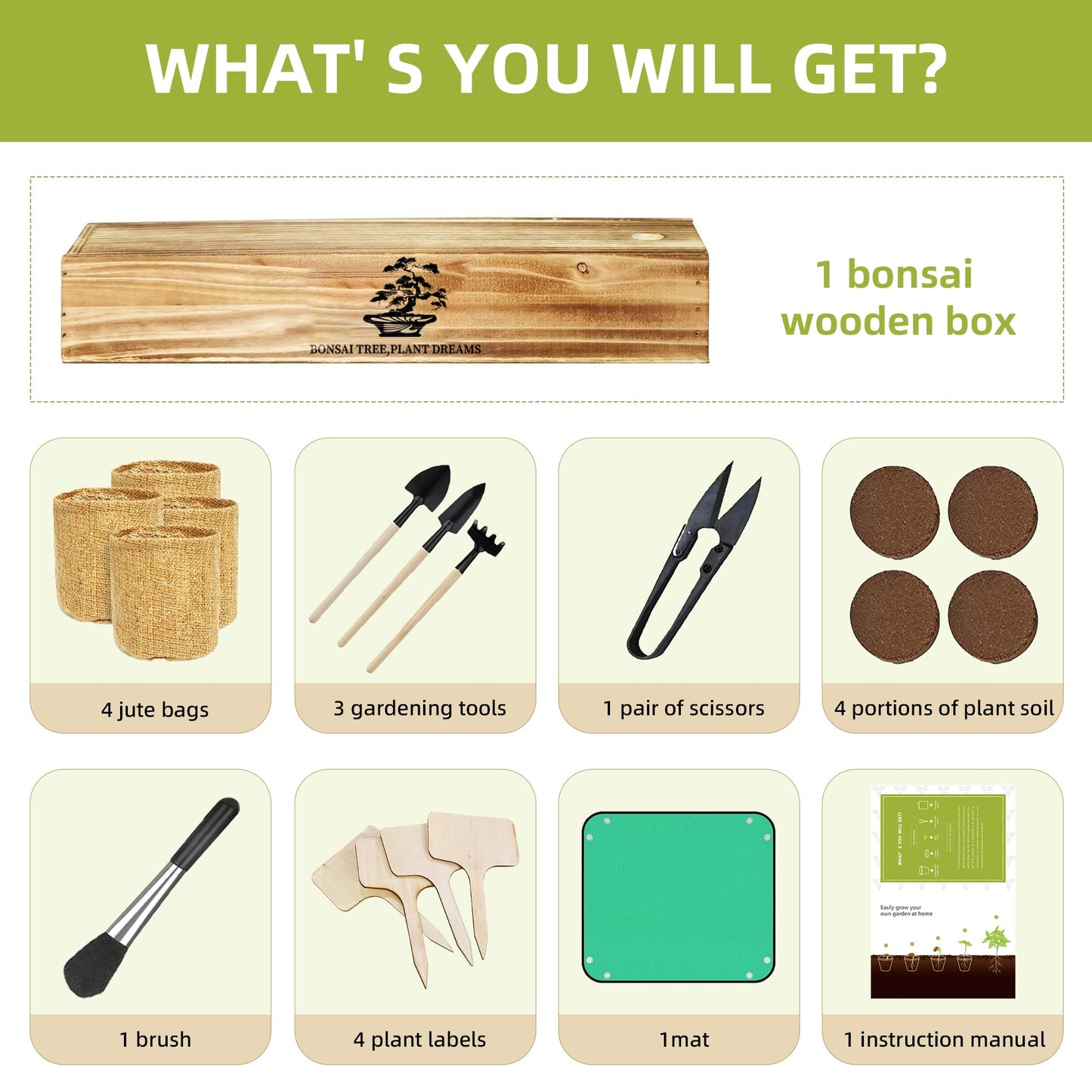 Premium Bonsai Kit,Complete Bonsai Starter Kit with Wooden Gift Box,repotting mat, Burlap Pots & Gardening Tools, DIY Bonsai Plant Set for Adults & Beginners (Seeds Excluded)Birthday Thanksgiving gift