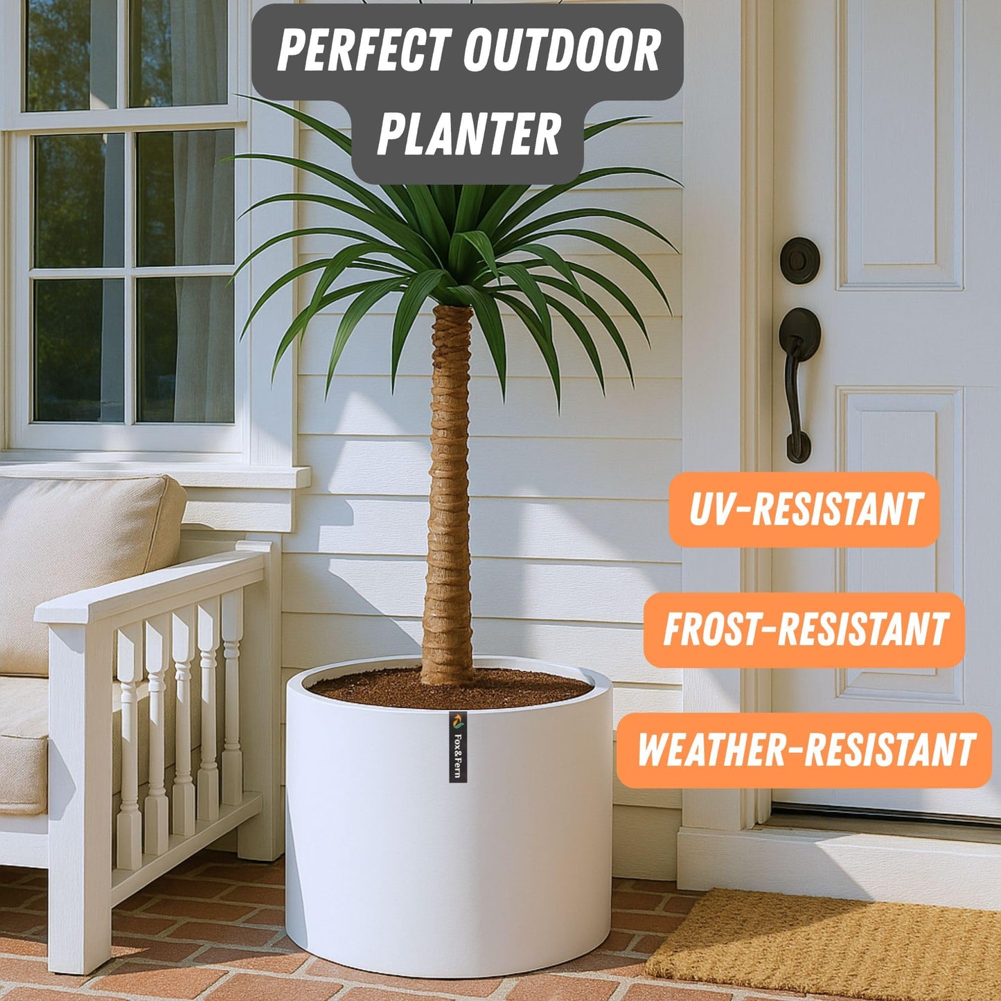 Fox & Fern Plant Pot, Large Plant Pots for Indoor & Outdoor, UV & Frost Resistant Plant Vase with Drainage Plug, Fiberstone, Large Indoor Pots for Plants & Flowers, House Indoor Plant Pot, Single Pot