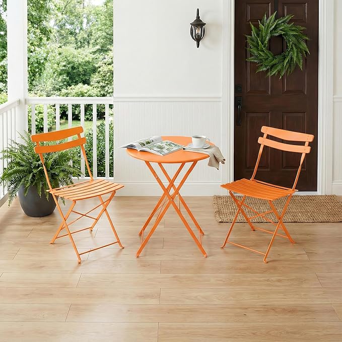 GarveeLife 3 Piece Patio Bistro Set, Folding Patio Bistro Table and Chairs Set