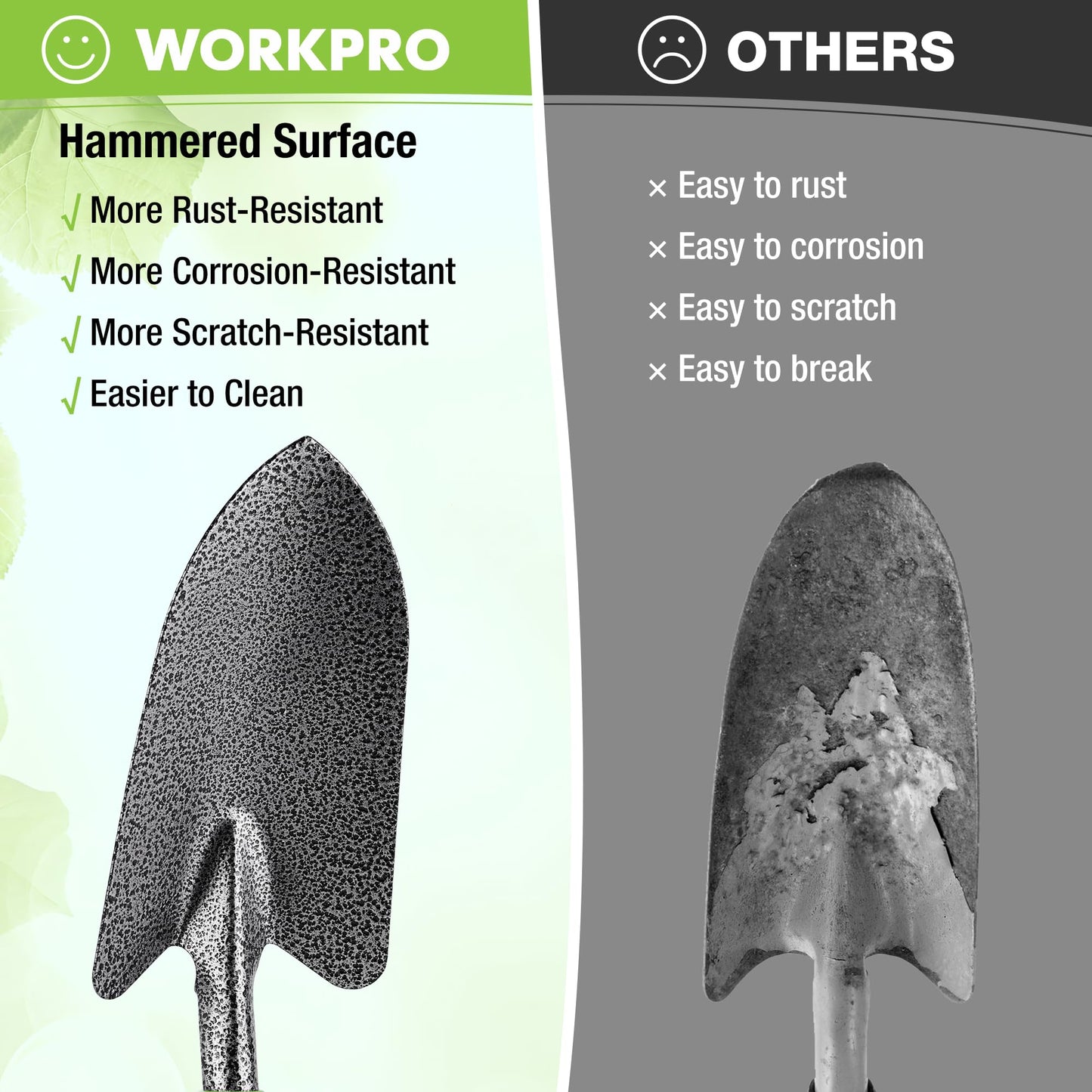 WORKPRO 6-Piece Garden Tool Set, Heavy Duty Gardening Hand Tools with Soft Rubber Handle, Including Trowel, Rakes, 2-in-1 Hoe and Crack Weeder, Ideal Gardening Gifts for Men and Women