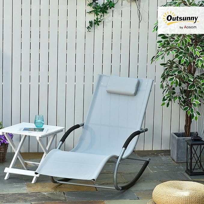 Outsunny Zero Gravity Rocking Chair Outdoor Chaise Lounge Chair Recliner Rocker