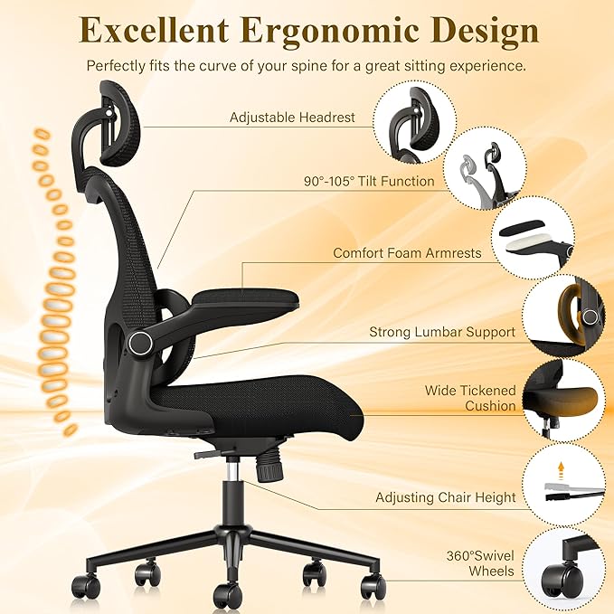 SUNNOW Ergonomic Office Chair, Comfy Mesh Desk Chair, High Back Computer Gaming