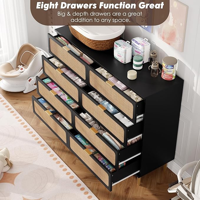 GarveeHome Rattan 8 Drawer Dressers
