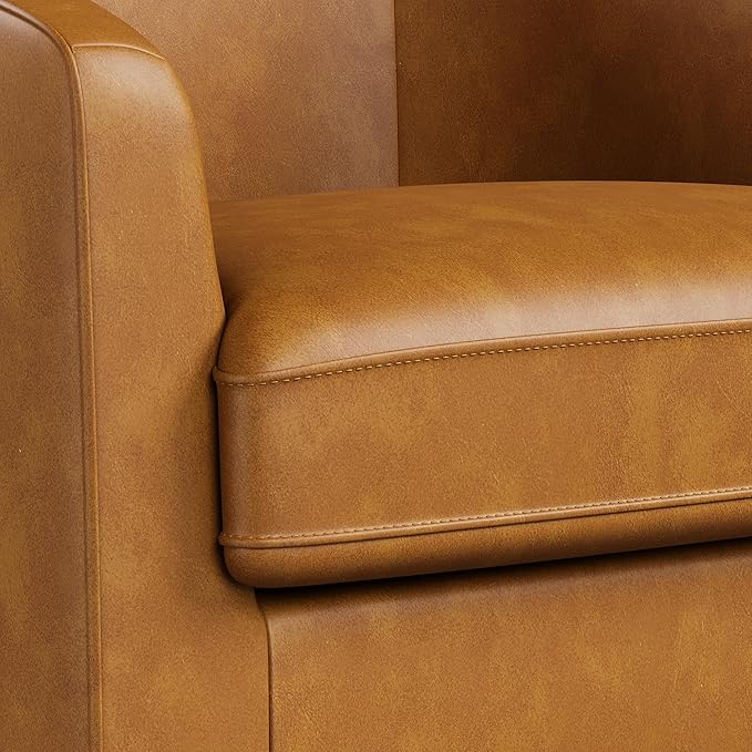 Swivel Barrel Accent Chairs Set of 2, Round Faux Leather Living Room Arm Chairs