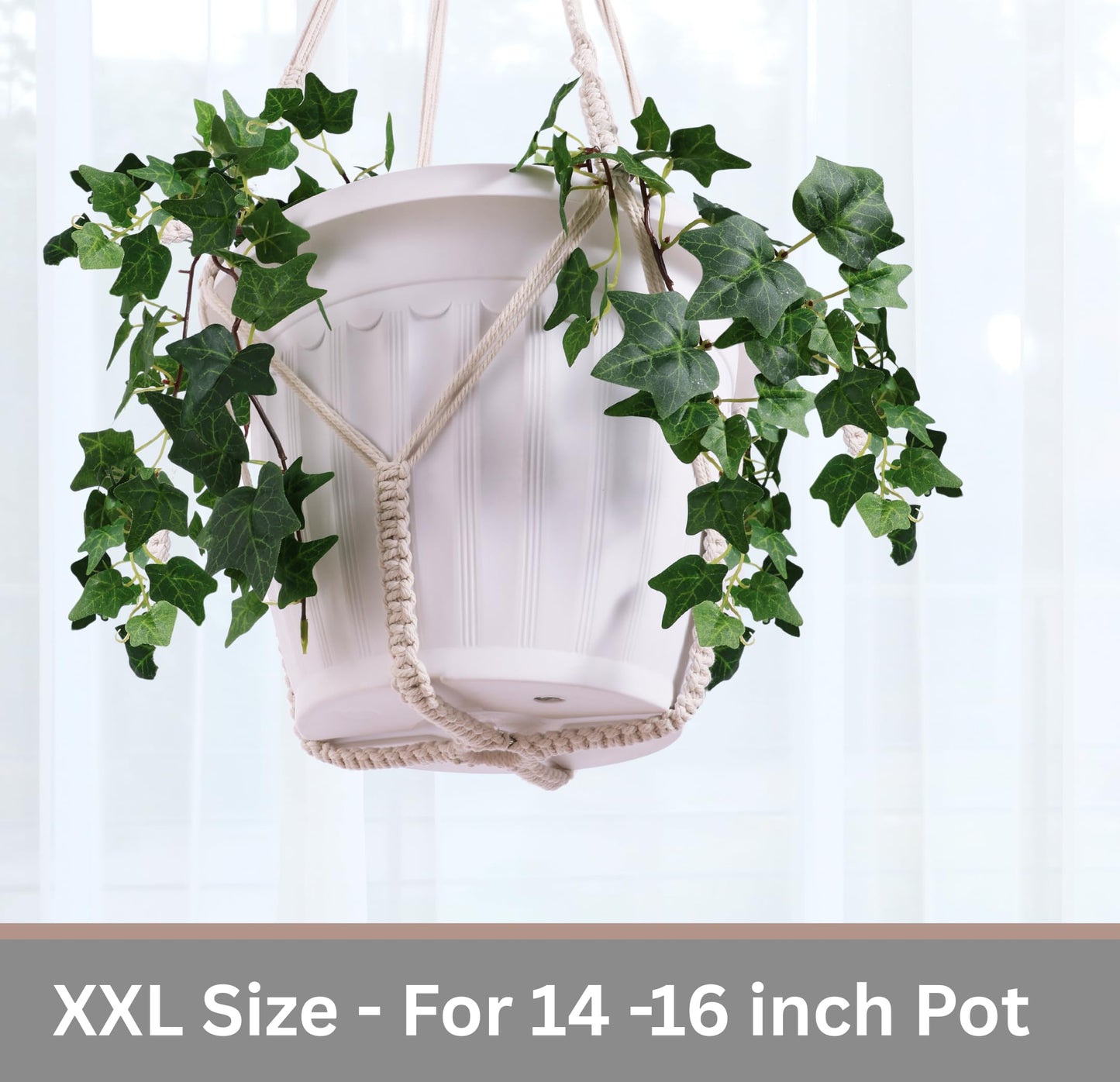 Shineloha Giant XXL 55 Inches Macrame Planter Hanger Large for 15 inch Pot + Swag Hook | Extra Large Hanging Planter for Indoor Plants | No Pot/Plant Included (XXL Black)