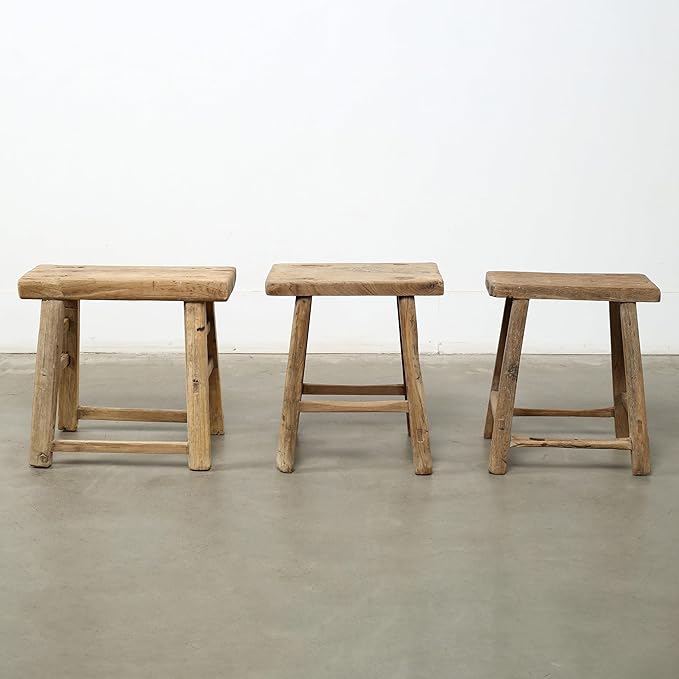 Artissance Rustic Wooden Stool – Handmade Reclaimed Wood Stool, Vintage