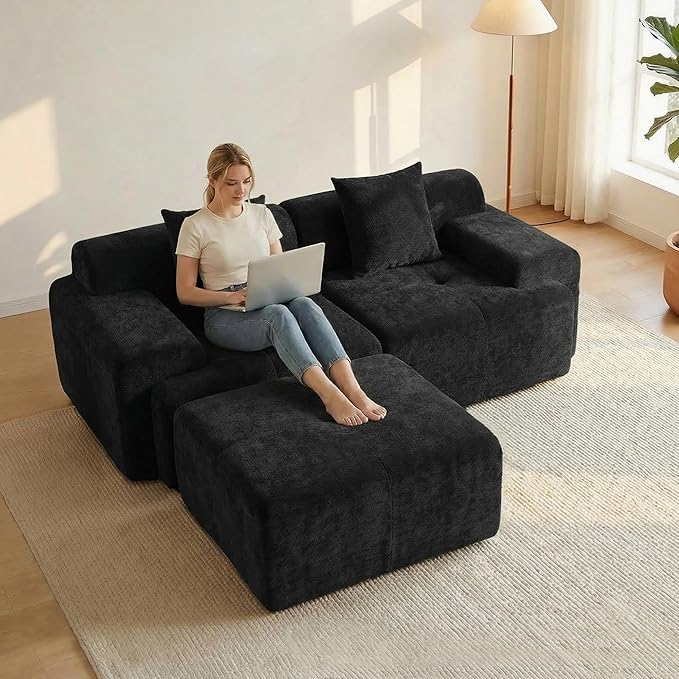 83.5" Boneless Loveseat with Ottoman, Cloud Comfy Couches