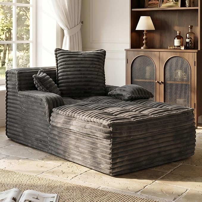 Boneless Chaise Lounge Couch Indoor, Small Corduroy Upholstered Sleeper Sofa