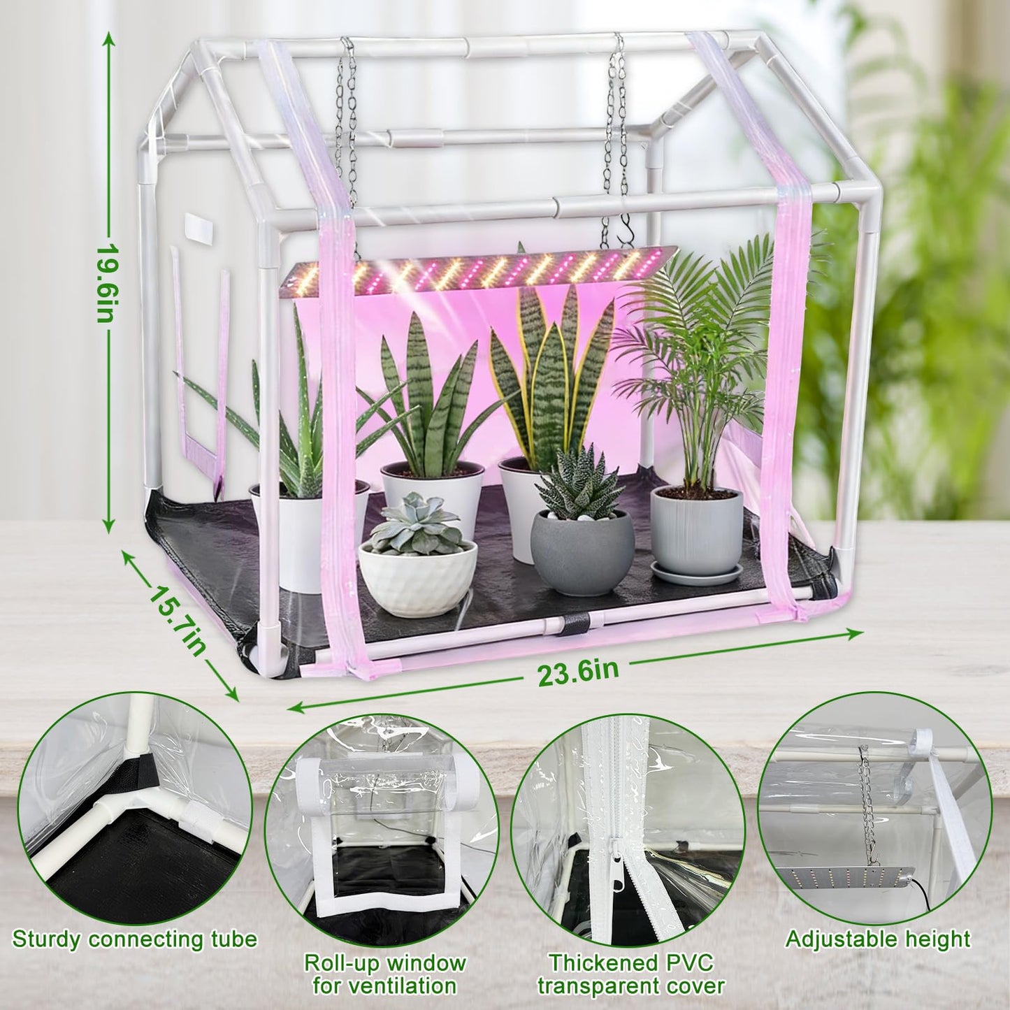 Mini Greenhouse with Grow Light for Indoor, PVC Planting Tent with Waterproof Mat & Zipper Door,15W Full-Spectrum LED Plant Grow Light and Timer for Seed Starter Tray for Indoor and Outdoor Plants