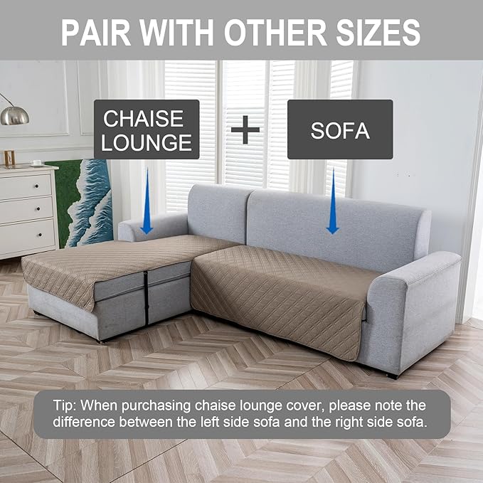 Genina L Shape Couch Cover, Sectional Couch Chaise Covers, Waterproof Washable