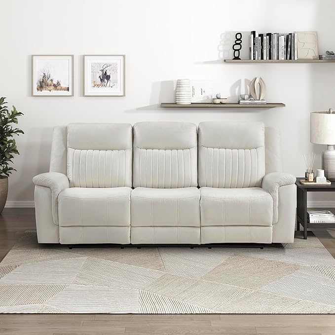 Lexicon Manual Double Reclining Sofa, Polished Microfiber Upholstered 3 Seater