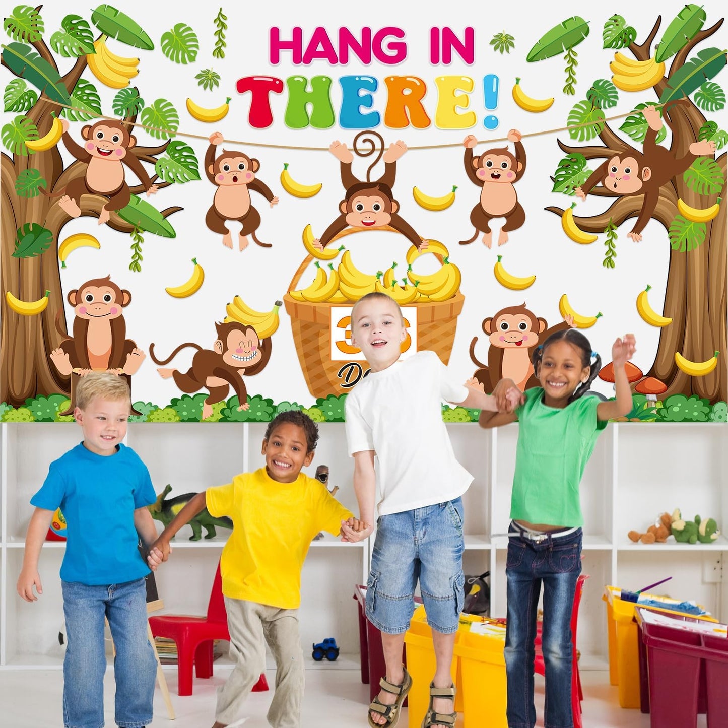 gisgfim End of The Year Bulletin Board Set Countdown to Summer Classroom Decorations Summer Bulletin Board Kit Safari Jungle Monkey Paper Cutouts for School Classroom Home Office Wall Decor Supply