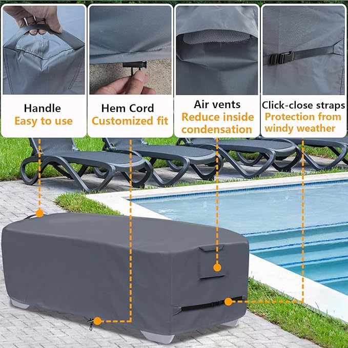 Stackable Chaise Lounge Covers for 2-3 Stackable Patio Lounge Chair, 600D