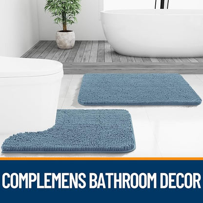 OLANLY Small Bathroom Rugs 24x16, Extra Soft Absorbent Chenille Bath Rugs, Rubber Backing Quick Dry, Machine Washable Bath Mats for Bathroom Floor, Tub and Shower, Home Decor Accessories, Airy Blue