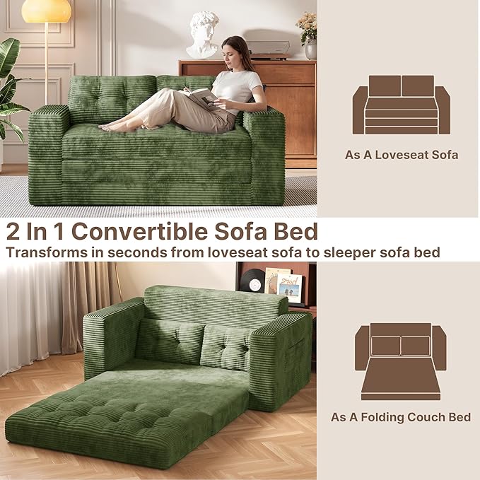 Gizoon Convertible Futon Sofa Bed, Aesthetic Portable Corduroy Sleeper Sofa