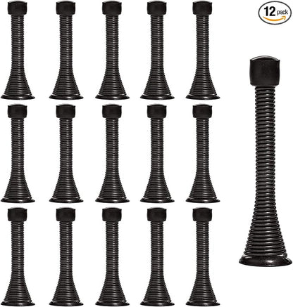 KISEER 16 Pack Spring Door Stops 3 1/4 Inch Flexible Heavy Duty Spring Door Stopper with RustProof Screw Rubber Bumper Tips (Black)