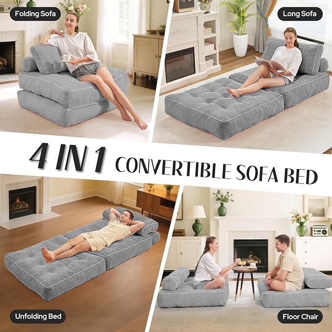HABUTWAY Folding Sofa Bed, Convertible Sleeper Chair Bed w/Dual-Pillow & Handle