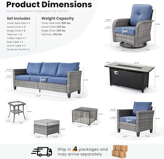 ovios 10 Pieces Patio Furniture Set, Outdoor Wicker Sofa Couch