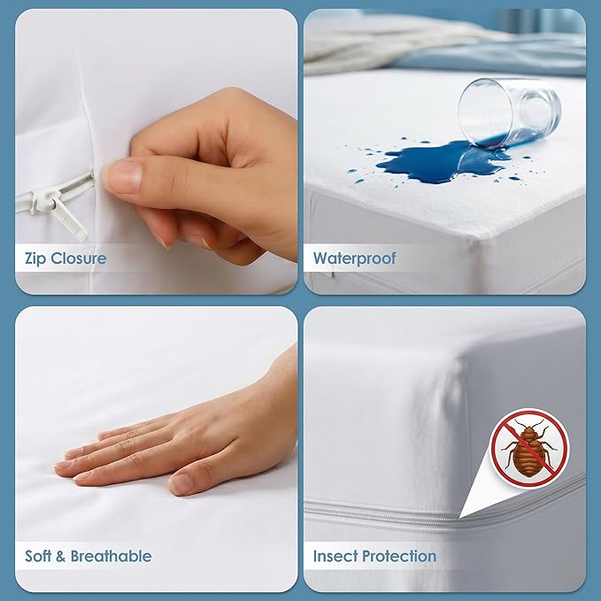 Utopia Bedding Queen Mattress Protector Zippered, 100% Waterproof Bed Bug and