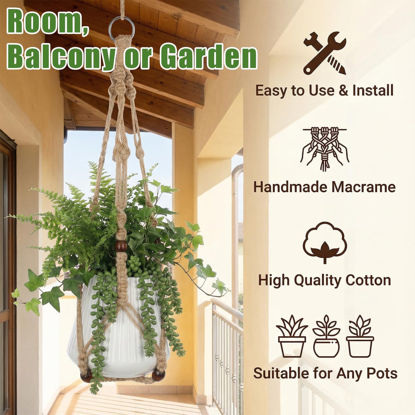 HANLANXUE 12 Pcs Macrame Plant Hangers, Handmade Hanging Planters for Indoor Plants Boho Hanging Baskets Flower Pots Holder with S Hooks and Ceiling Hooks for Outdoor Wall Home Decor