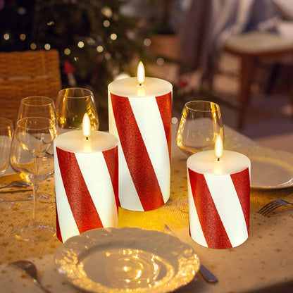 HN HAIINAA Christmas Flameless Candles Real Wax Red Battery Operated Pillar Candles with Remote Flickering Flame 3D Wick LED Electric Candles for Christmas Home Decoration D3 x H4 5" 6" Set of 3
