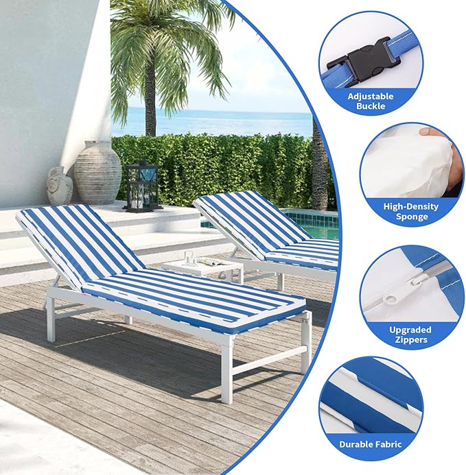 Outdoor Chaise Lounge Cushions for Patio, Waterproof Replacement Seat Cushions