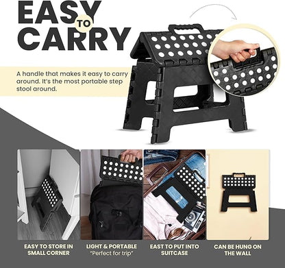 Utopia Home Folding Step Stool with Handle – 9 Inch Anti Slip Collapsible Stool – Holds Up to 300 lbs – Sturdy Plastic Step Stool Foldable for Kitchen, Bathroom and Home Use (1-Pack, Black)