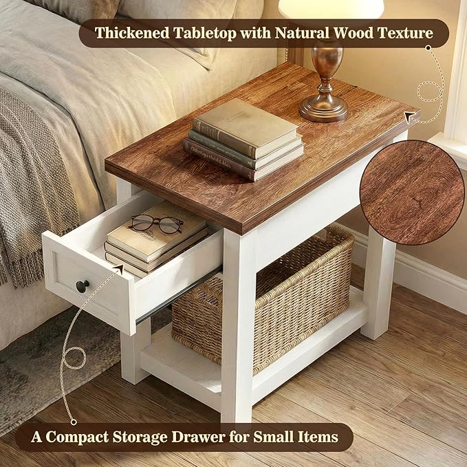 Narrow End Table Set of 2 with Charging Station