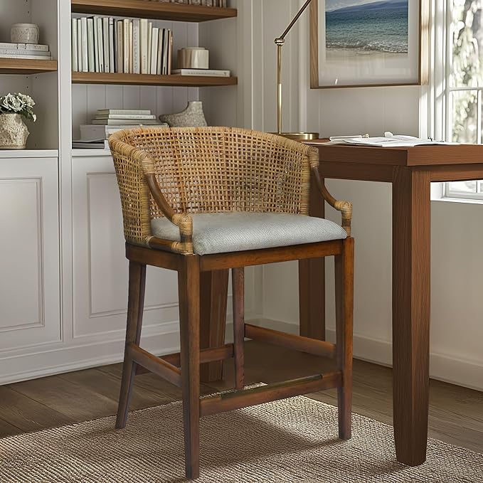 Martha Stewart Farmhouse Counter Height Bar Stools, Handcrafted Rattan Counter