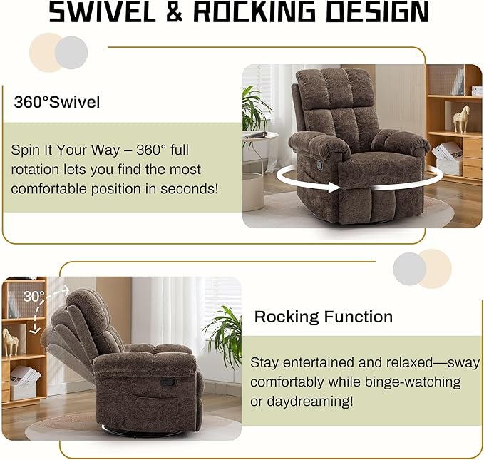 Korser Recliner Chair, Swivel Rocker Recliner Chair