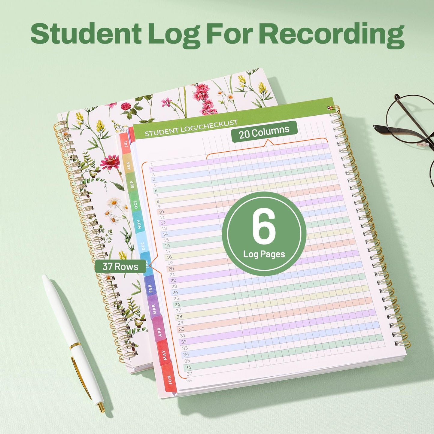 SUNEE Teacher Planner 2026-2027 Academic Year, 7 Periods Lesson Plan Book Jul 2026 - Jun 2027, 8.5"x11"Daily Weekly Monthly Organizers Horizontal Layout with Calendars, Bookmark, Tabs, Wildflowers
