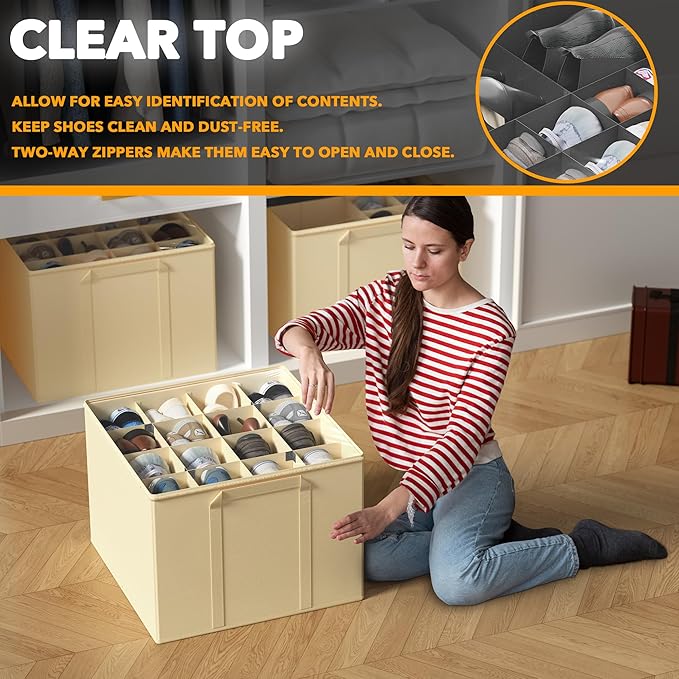 SpaceAid Shoe Organizer for Closet, 2 Pack Foldable Shoe Storage Containers
