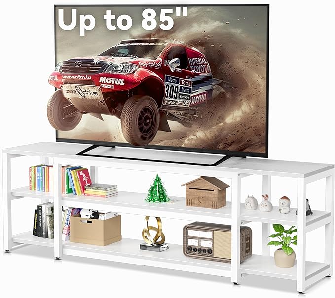 Aquzee White TV Stand for up to 85inch, Entertainment Center for 70 75 80 85" TV