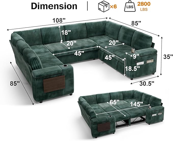 Vipbear 111" Modular Sectional Sleeper Sofa