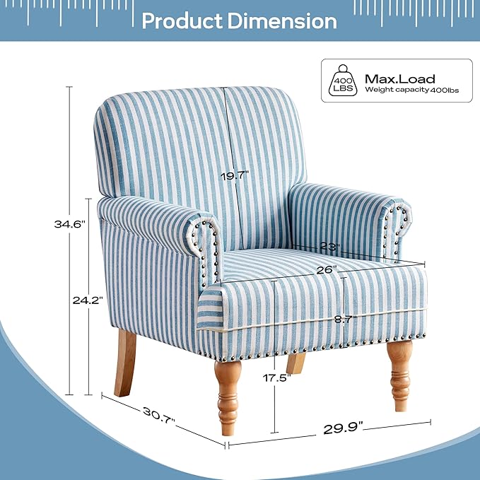 HUIMO Linen Fabric Accent Chairs Set of 2, Mid-Century Modern Armchair