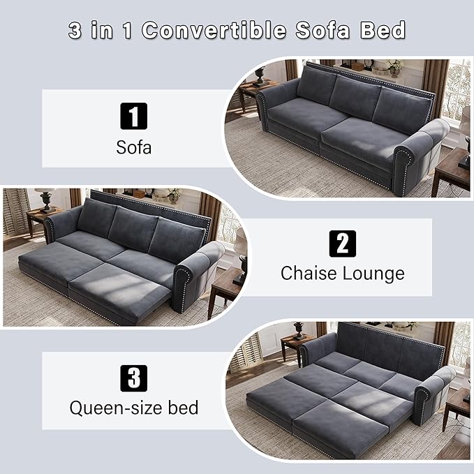 93.7" King Pull Out Sofa Bed, 3 in 1 Convertible Sleeper Sofa Couch 3-Seater