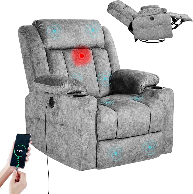 LEVELEVE Retro Rocking Recliner Chair, Massage Rocker Recliner Chair