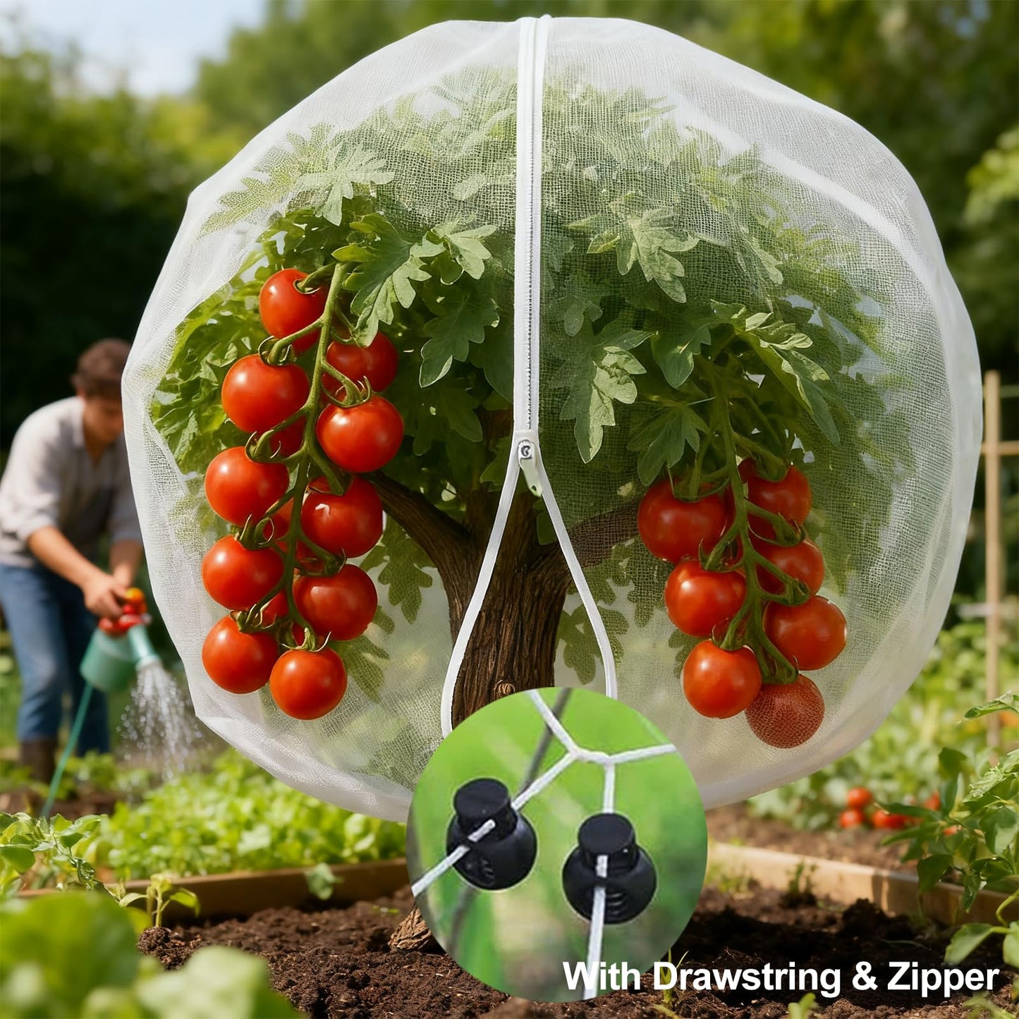 Garden Mesh Netting with Drawstring & Zipper,4PACK 2.3Ft x3.3 FT Mesh Netting Pest Barrier Protection Bird Mosquito Net Plants Cover for Patio Vegetable Plants Fruit Tree