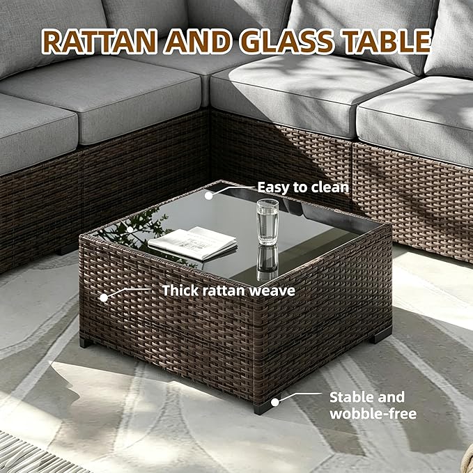 MOCHITO 5 Pieces Outdoor Patio Furniture Sets, All-Weather Sectional Sofa Dark