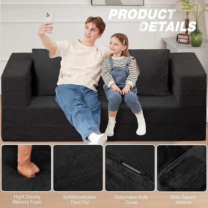 Futon Sofa Bed with Pillow, 3-in-1 Sleeper Sofa Bed with Removable Cover