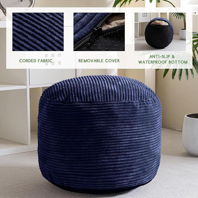 HIGOGOGO Round Stuffed Pouf Ottoman, Corduroy Poufs