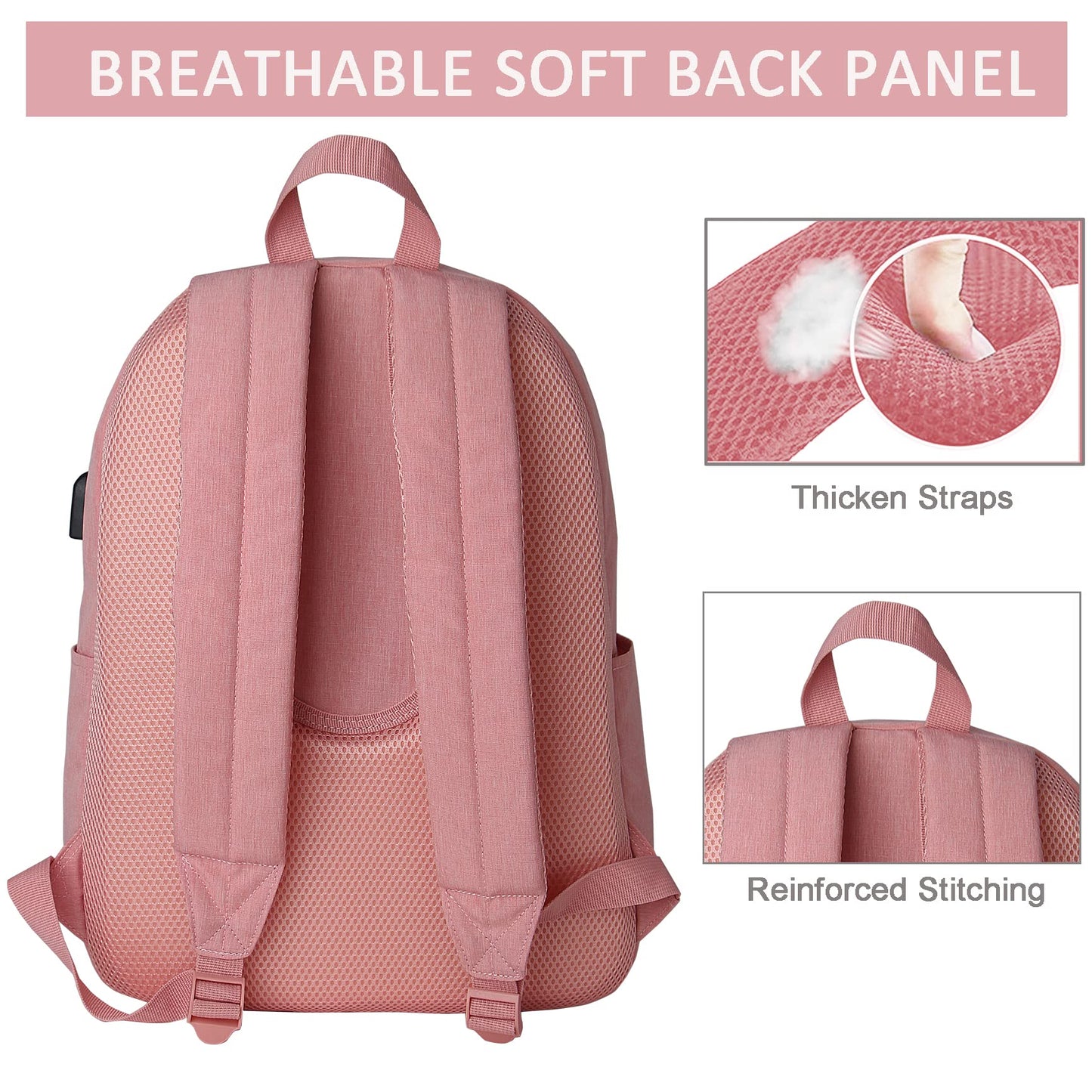 SUPACOOL Casual Laptop Backpack for Men and Women, Backpack for College, USB Charging Port, Lightweight Pack Back(Pink)
