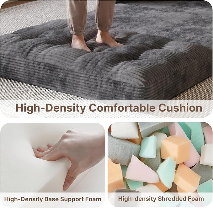 Gizoon Boneless Convertible Floor Sofa Bed, Corduroy 2 Seater Lounge Sleeper