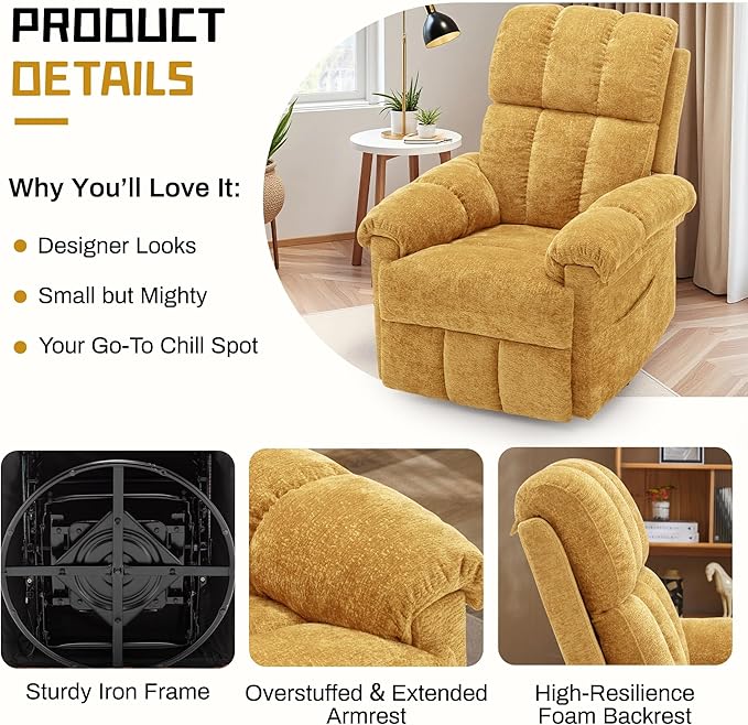 Korser Recliner Chair, Swivel Rocker Recliner Chair