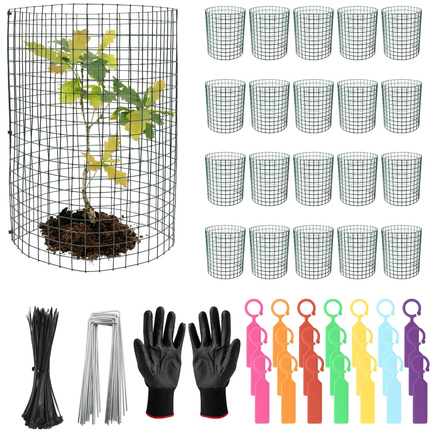 Soleeya 21Pcs 24"x 12" Plant Protectors from Animals, Wire Protectors for Plants, Plant Cages Chicken Wire Cloche with Ground Stakes and Nylon Ties for Garden Flower Vegetables (7 Set)