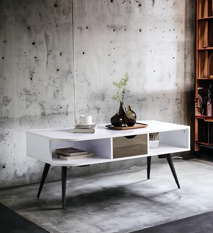 Modern Coffee Table 44 in, Sturdy Metal Frame Center Table