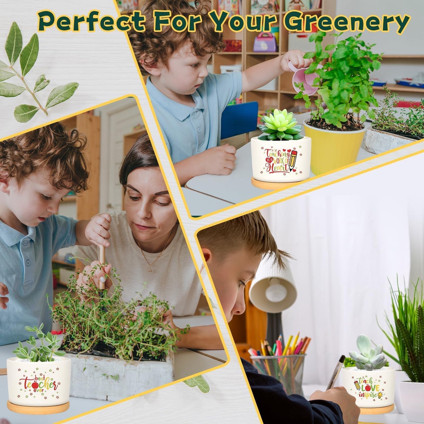 Denylo pro 4 Pcs Christmas Appreciation Gift Succulent Pots Mini Ceramic Plant Pot for School Counselor Coworkers Employee Appreciation with Boho Style