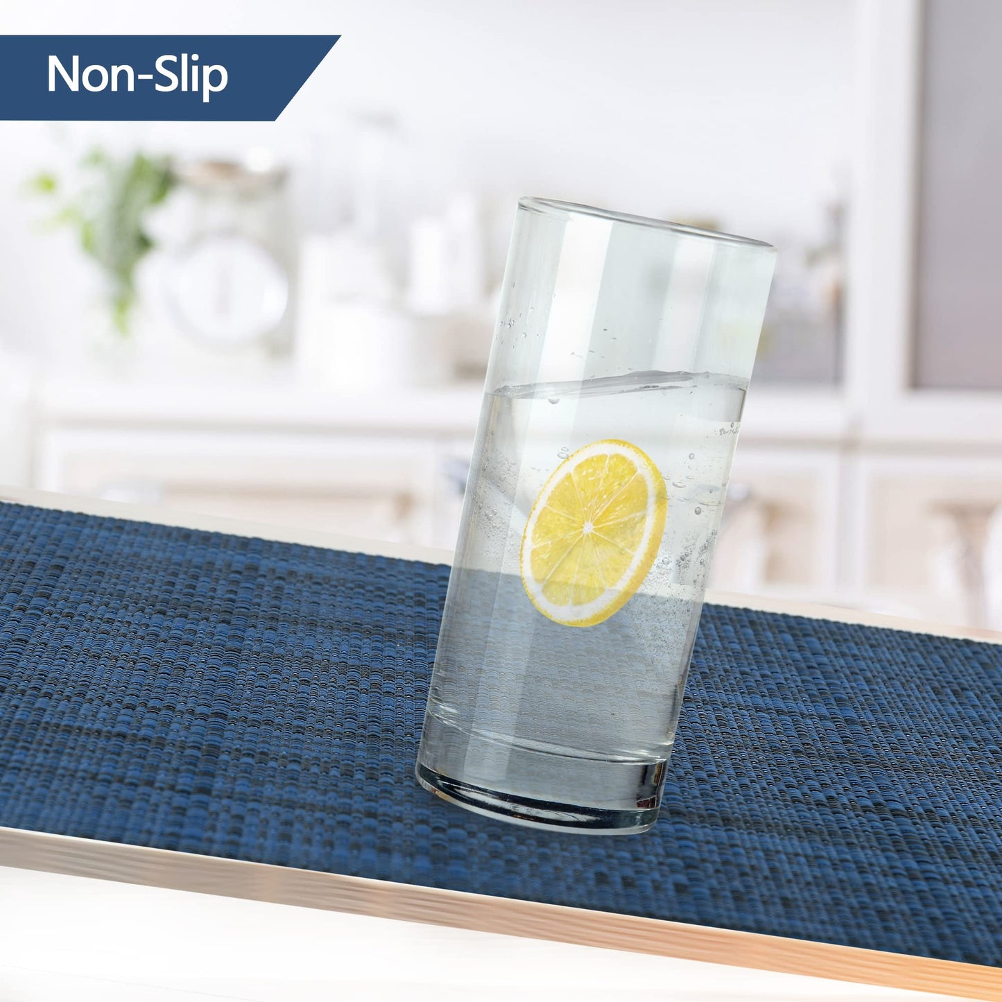 SLKQG Navy Blue Placemats Set of 8 - Easy Clean Washable Vinyl Placemats - Wipeable Heat Resistant Non-Slip Table Mats for Dining Table - 17x12 Inch (Navy Blue, 8)